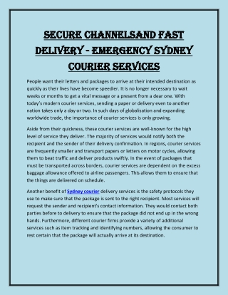 Secure Channelsand Fast Delivery - Emergency Sydney Courier Services