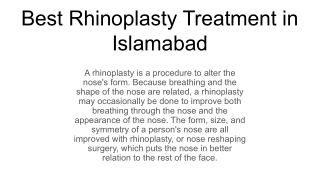 Best Rhinoplasty Treatment in Islamabad