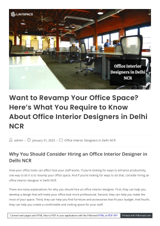 Why are office interior designers in Delhi NCR the best choice?