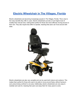 Electric Wheelchair in The Villages, Florida