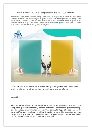 Why Should You Use Lacquered Glass for Your Home