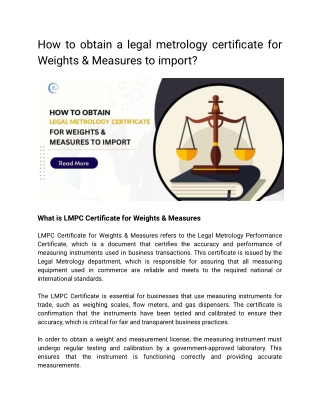 How to obtain legal metrology certificate for Weights & Measures to import?