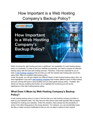 How Important is a Web Hosting Company’s Backup Policy?