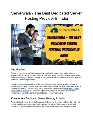 Serverwala - The Best Dedicated Server Hosting Provider In India