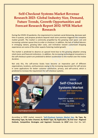 Self-Checkout Systems Market Revenue Research 2023-2032: SPER Market Research