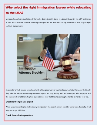 Why select the right immigration lawyer while relocating to the USA