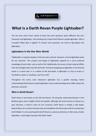 What is a Darth Revan Purple Lightsaber?