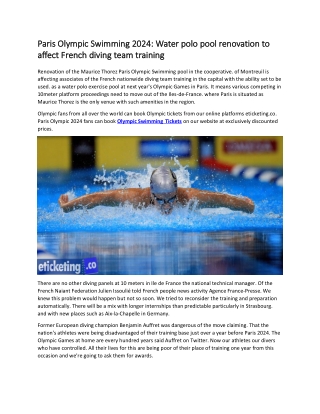 Paris Olympic Swimming 2024  Water polo pool renovation to affect French diving team training