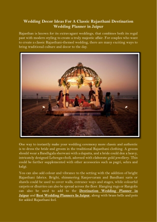 Wedding Decor Ideas For A Classic Rajasthani Destination Wedding Planner in Jaipur