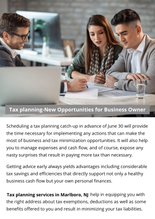 Tax planning-New Opportunities for Business Owner