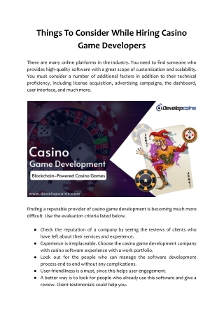 Things To Consider While Hiring Casino Game Developers