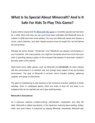 What Is So Special About Minecraft_ And Is It Safe For Kids To Play This Game