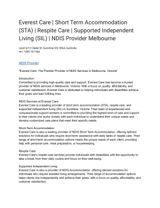Everest Care _ Short Term Accommodation (STA) _ Respite Care _ Supported Independent Living (SIL) _ NDIS Provider Melbou