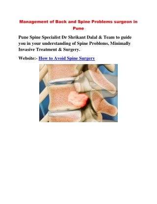 Management of Back and Spine Problems surgeon in Pune