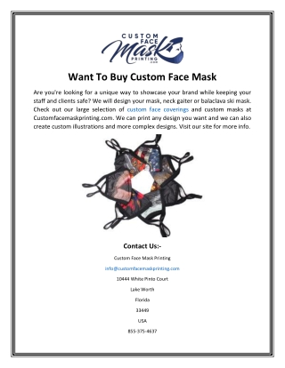 Want To Buy Custom Face Mask