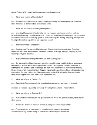 Oracle Fusion SCM - Inventory Management Interview Question