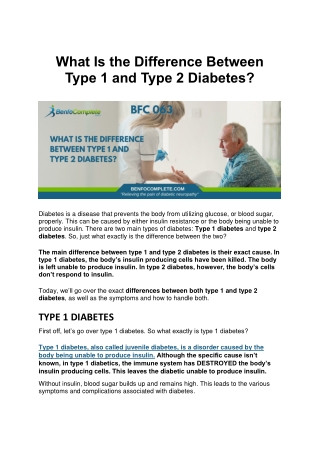 What Is The Difference Between Type 1 and Type 2 Diabetes