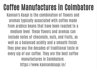 Coffee Manufactures in Coimbatore