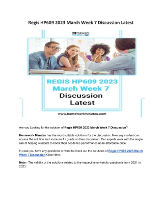 Regis HP609 2023 March Week 7 Discussion Latest