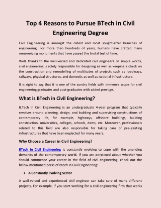 Top 4 Reasons to Pursue BTech in Civil Engineering Degree