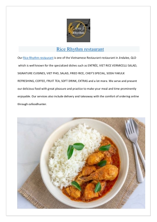 Upto 10% Offer Rice Rhythm Restaurant Jindalee - Order Now