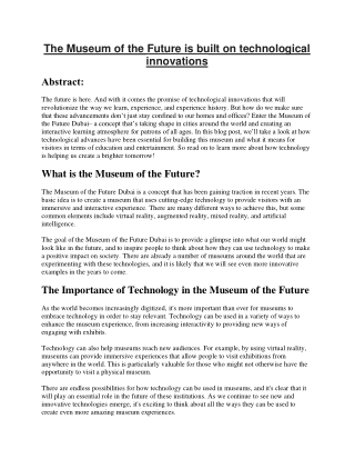 The Museum Of The Future Is Built On Technological Innovations