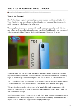 Vivo Y100 Teased With Three Cameras