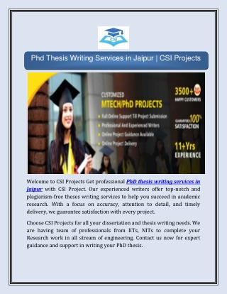 Phd Thesis Writing Services in Jaipur | CSI Projects