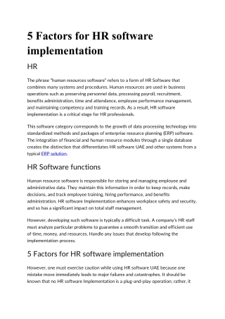 5 Factors for HR software implementation