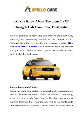 Hire Cab Form Pune To Mumbai