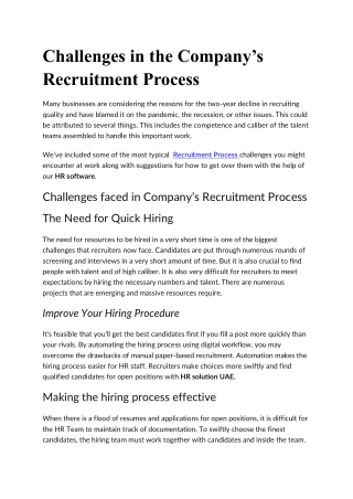 Challenges in the Company’s Recruitment Process
