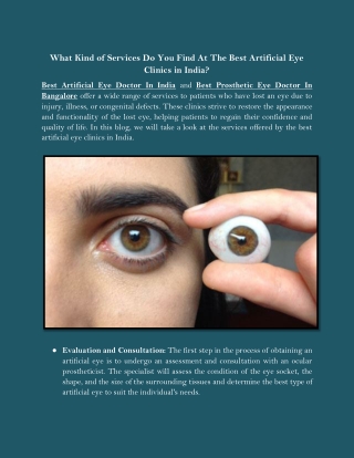 What Kind of Services Do You Find At The Best Artificial Eye Clinics in India