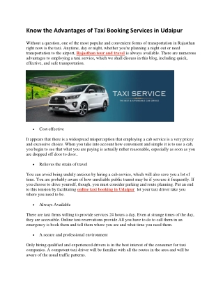 Know the Advantages of Taxi Booking Services in Udaipur