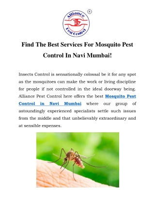 Mosquito Pest Control in Navi Mumbai  Call-9833024667