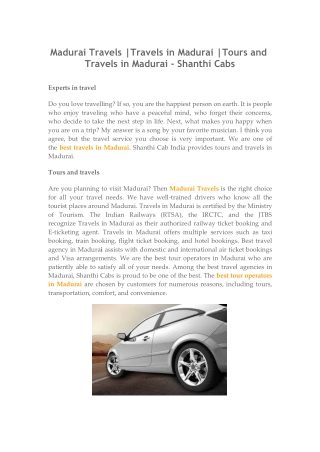 Tours and travels in Madurai - Shanthi Cabs