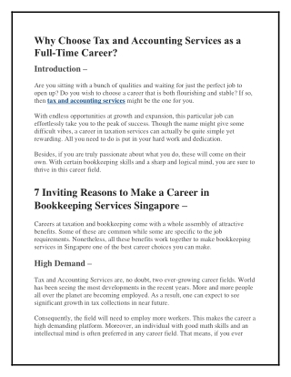 Why Choose Tax and Accounting Services as a Full-Time Career?