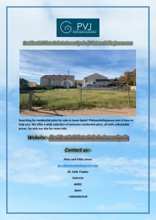 Residential Plots Sale In Javea Spain
