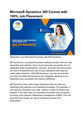 Microsoft Dynamics 365 Course with 100% Job Placement