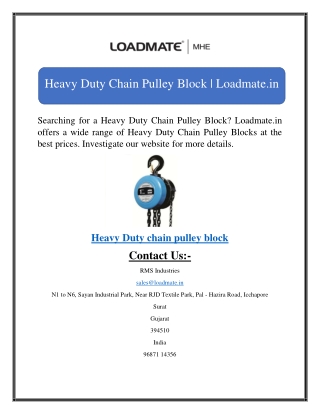 Heavy Duty Chain Pulley Block | Loadmate.in