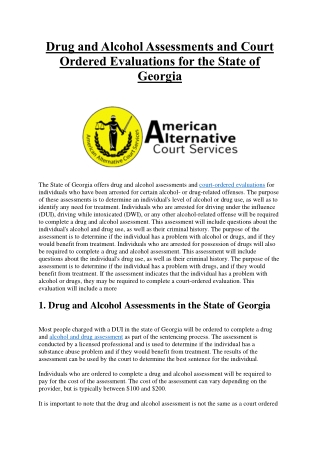 Drug and Alcohol Assessments and Court Ordered Evaluations for the State of Georgia