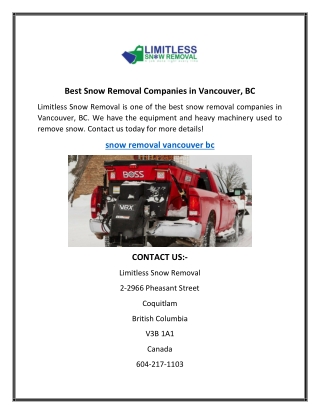 Best Snow Removal Companies in Vancouver, BC
