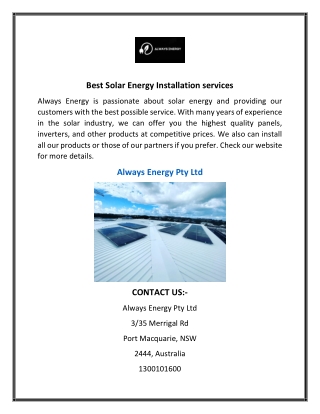 Best Solar Energy Installation services