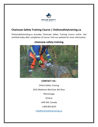 Chainsaw Safety Training Course  Onlinesafetytraining.ca