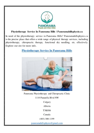 Physiotherapy Service In Panorama Hills Panoramahillsphysio.ca