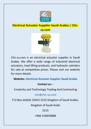 Electrical Actuator Supplier Saudi Arabia | Cttc-sa.com