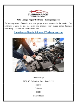 Auto Garage Repair Software Turbogarage