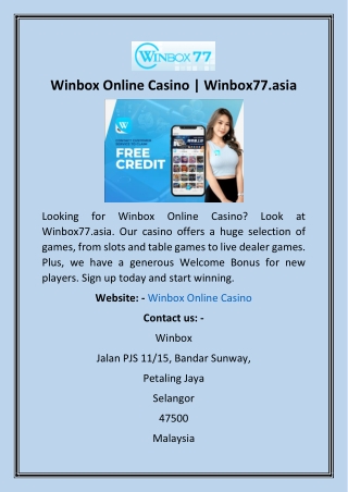 Winbox Online Casino  Winbox77.asia