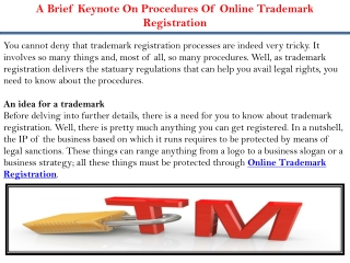 A Brief Keynote On Procedures Of Online Trademark Registration