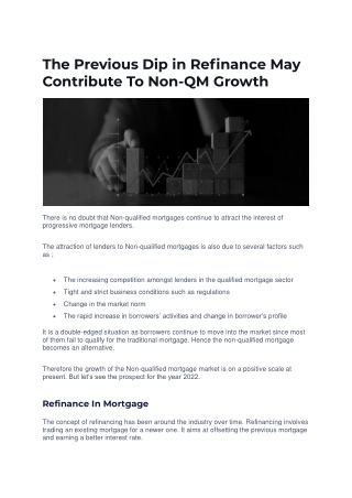 The Previous Dip in Refinance May Contribute To Non-QM Growth