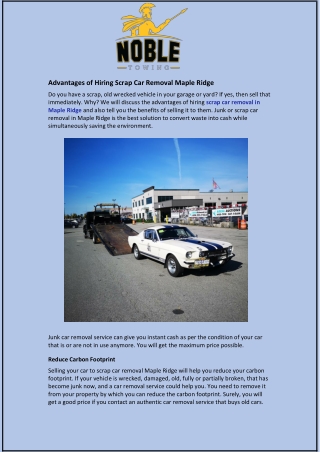 Advantages of Hiring Scrap Car Removal Maple Ridge